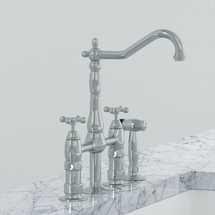 Emral Kitchen Bridge Faucet with Metal Button Cross Handles