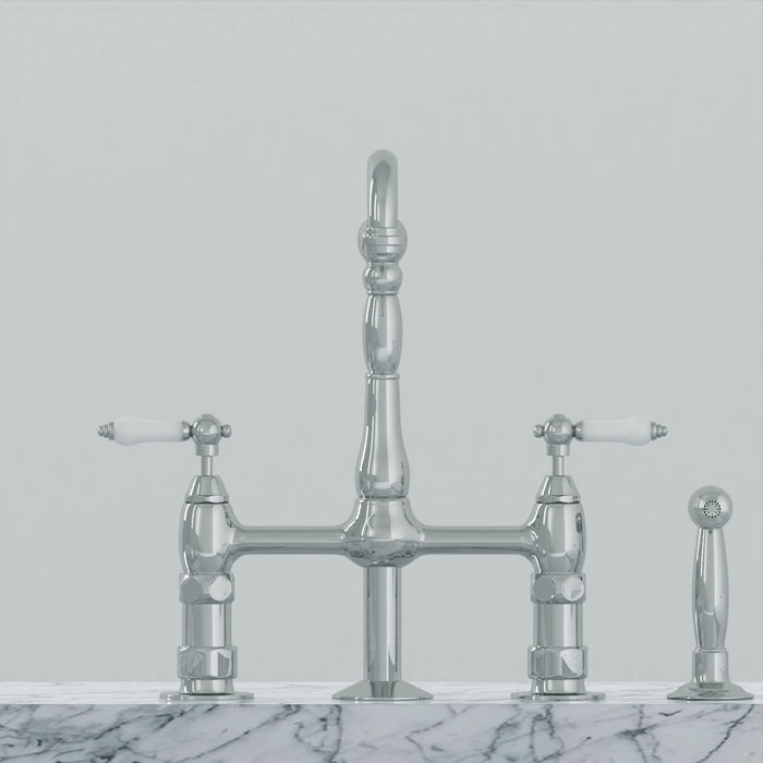 Emral Kitchen Bridge Faucet with Porcelain Lever Handles