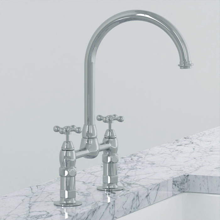 Harding Kitchen Bridge Faucet with Metal Cross Handles