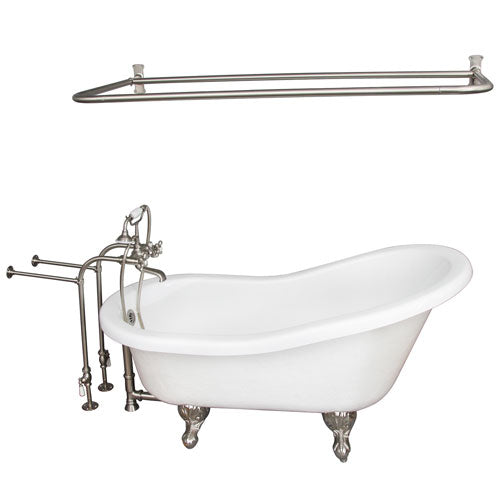 Imogene 67″ Acrylic Slipper Tub Kit in White – Brushed Nickel Accessories