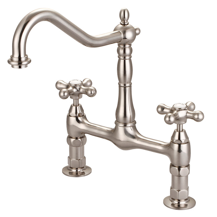 Guthrie Kitchen Bridge Faucet with Metal Button Cross Handles