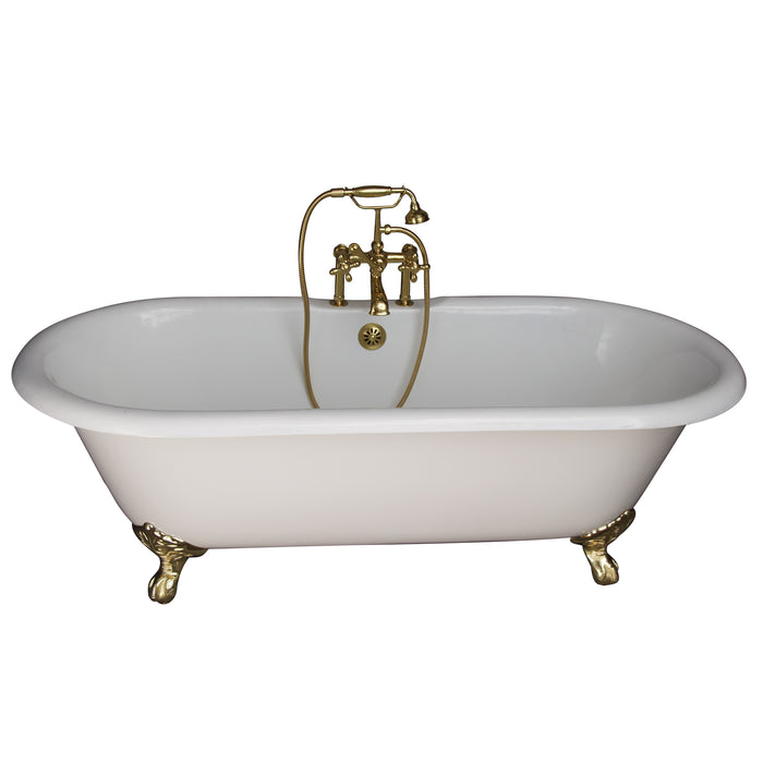 Duet 67" Cast Iron Double Roll Top Tub Kit-Polished Brass Accessories