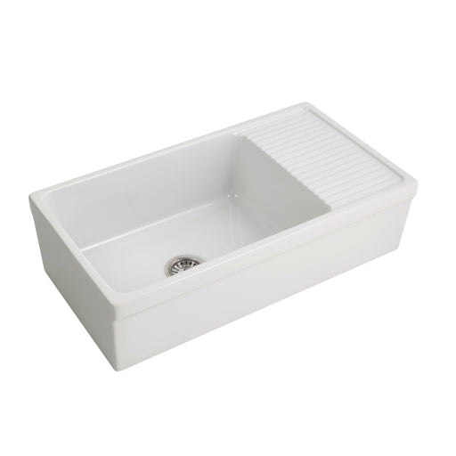 Inez Single Bowl Fireclay Apron-Front Sink With Drainboard