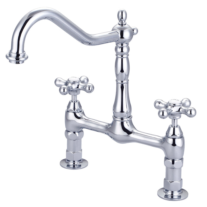 Guthrie Kitchen Bridge Faucet with Metal Button Cross Handles