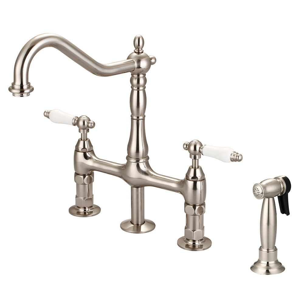 Emral Kitchen Bridge Faucet with Porcelain Lever Handles — Barclay ...