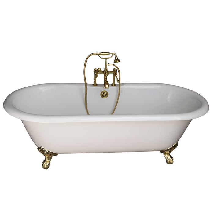 Duet 67" Cast Iron Double Roll Top Tub Kit-Polished Brass Accessories